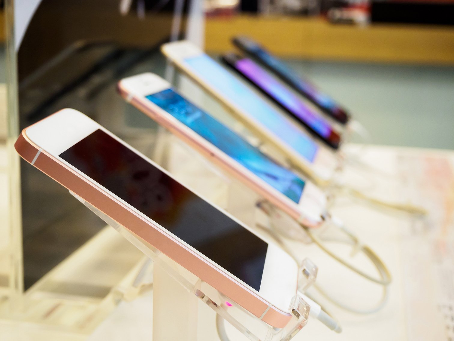 mobile smartphone in electronic store